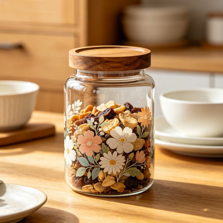 Floral Printed Glass Jar