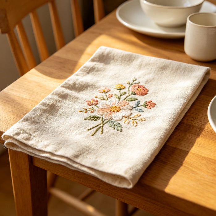 Floral Embroidered Linen Napkin