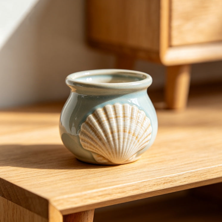 Mini Ceramic Flower Pot with Seashell Design