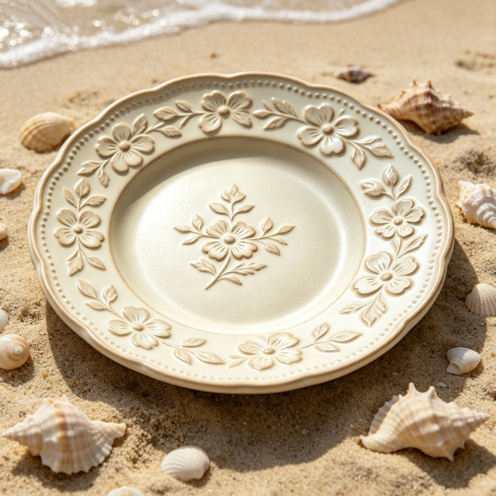 Floral Embossed Ceramic Decorative Plate