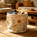Floral Linen Storage Basket with Tassels